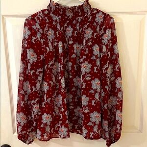 a.n.a Burgundy Floral Sheer Blouse